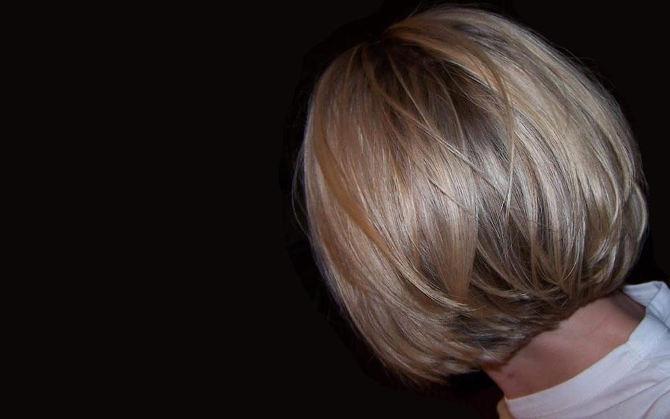 rear view of a short womens hair cut blonde