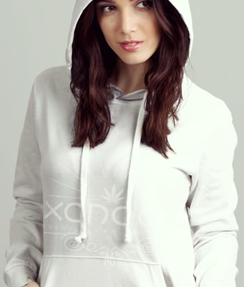 Xanadu cotton fleece pullover hoodie, white on white - front
